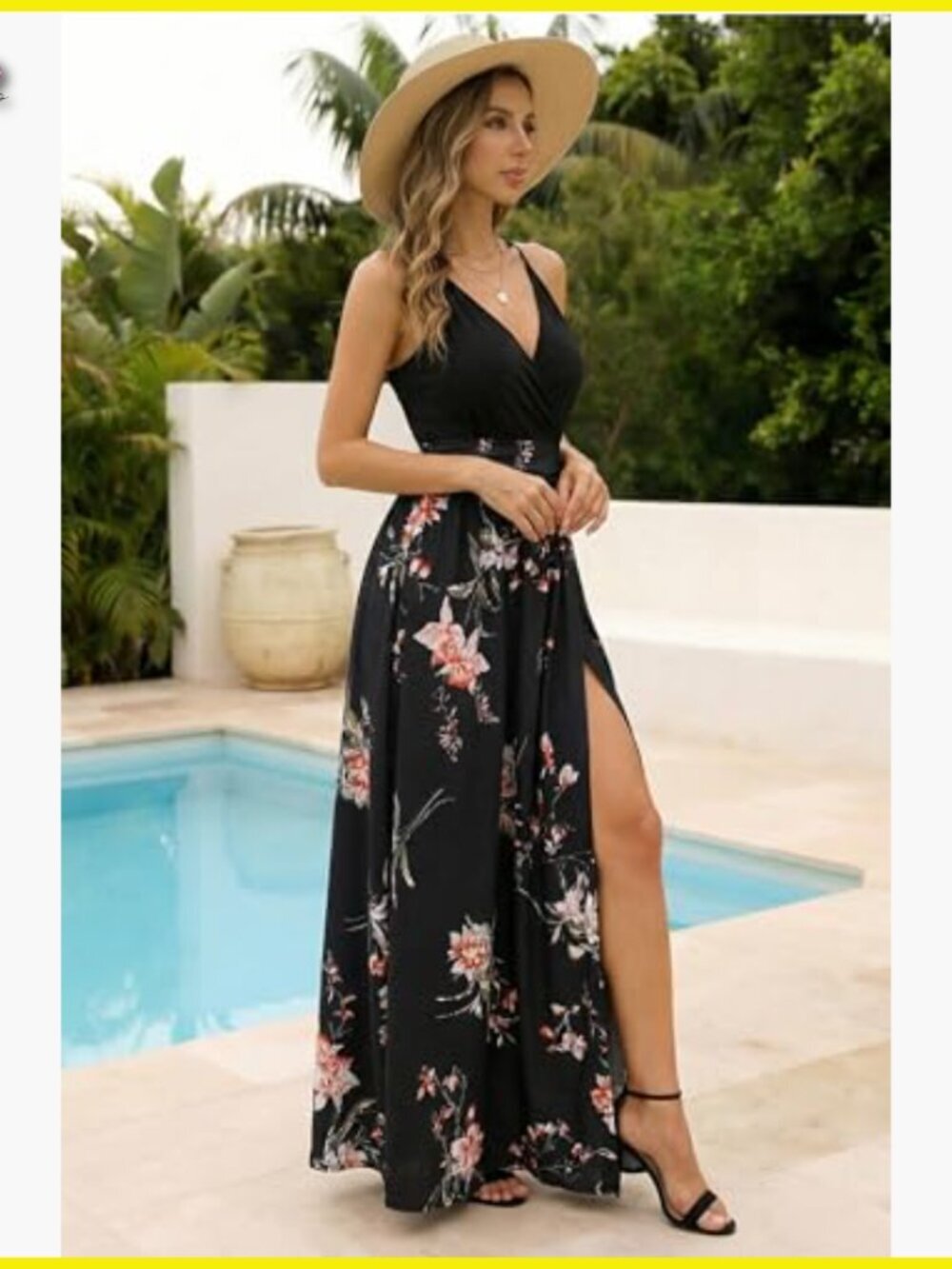 Floral Maxi Dress V Neck Split Flowy Boho Summer Casual Wedding Guest - Picture 4 of 7